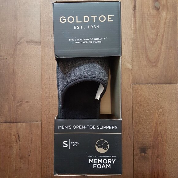 GoldToe Men's Memory Foam Open-Toe Indoor/Outdoor Black/Dark Gray Slippers, S - Picture 3 of 12